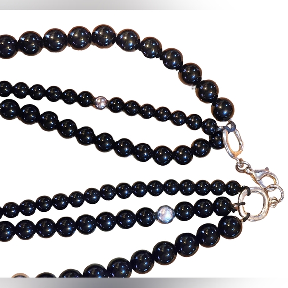 Retro Chunky Style Multi Tier Rose Necklace Black and Silver - Picture 4 of 4